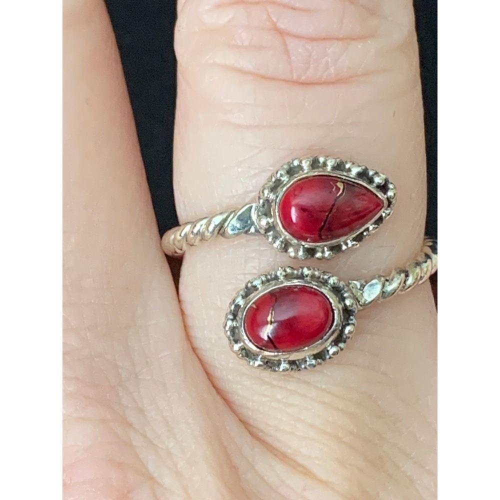 925 Sterling Silver Rose Dahlia Turquoise Adjustable Twisted Rope Bypass Ring